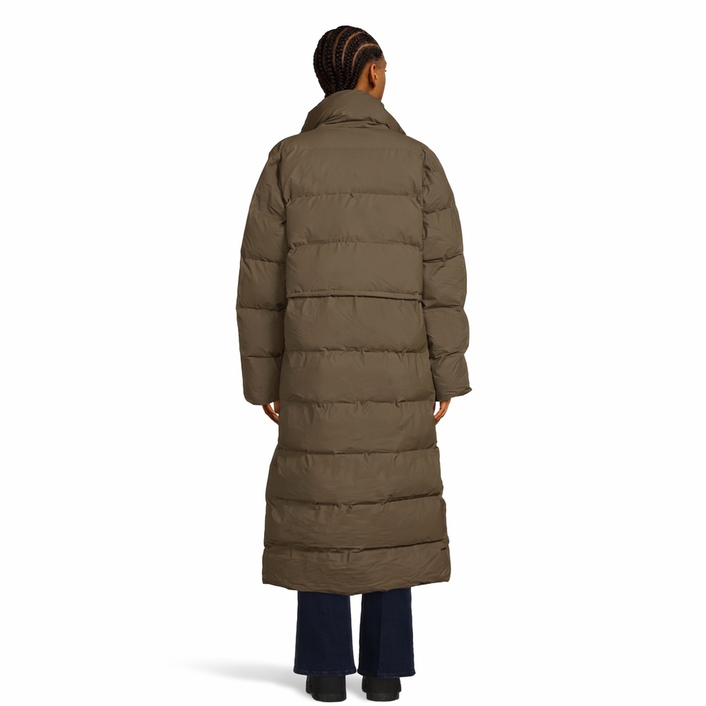 Rains Long Puffer Coat in Brown - Picture 3 of 16